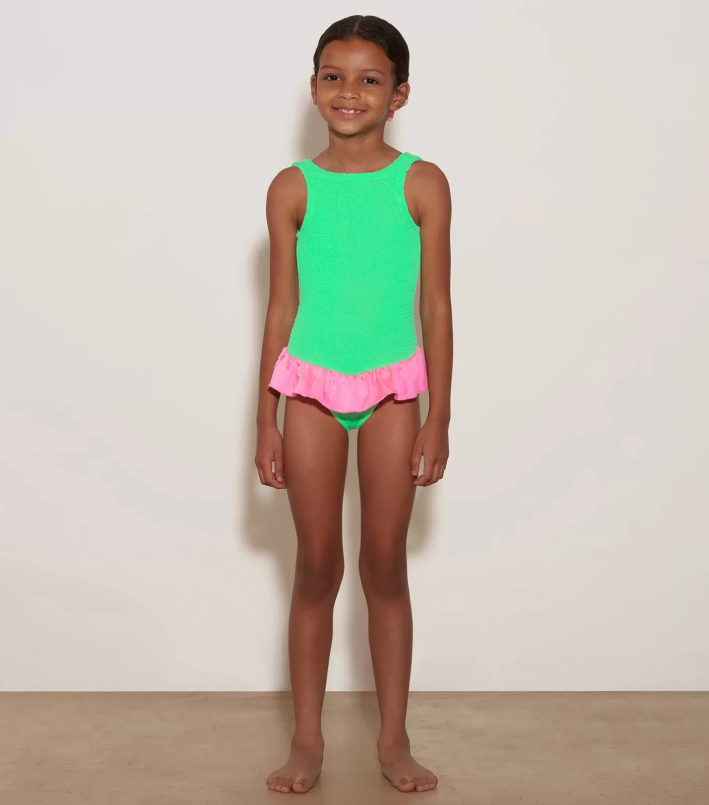 Hunza G Baby 2-6 Yrs-Baby Duo Denise Swim - Lime/Bubblegum