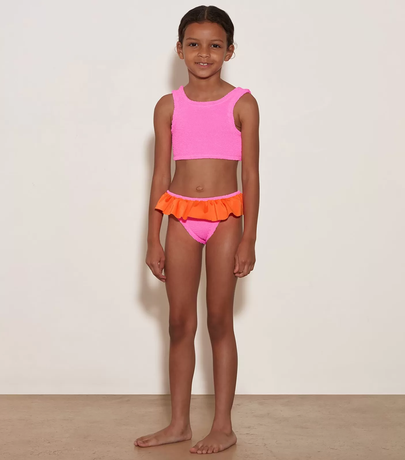 Hunza G Baby 2-6 Yrs-Baby Duo Olive Bikini - Bubblegum/Orange