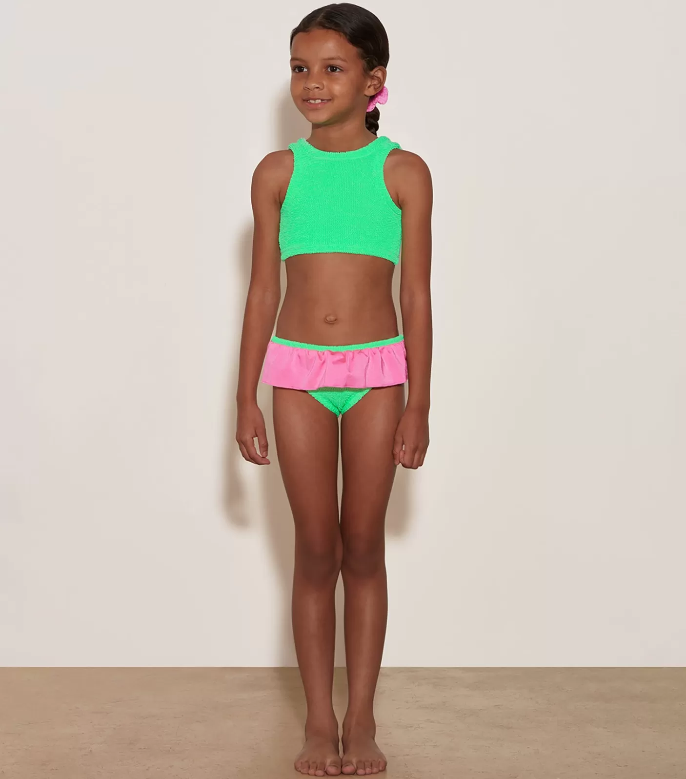 Hunza G Baby 2-6 Yrs-Baby Duo Olive Bikini - Lime/Bubblegum