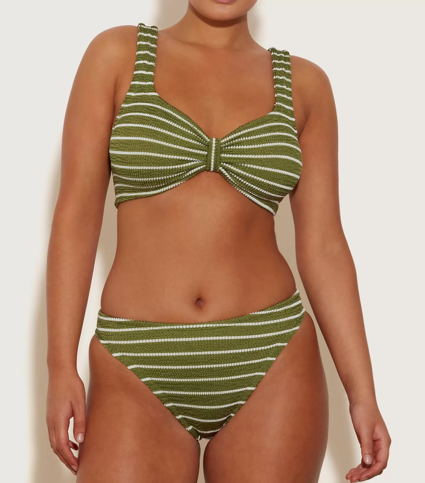 Hunza G Bikini Sets | Bralette-Bonnie Bikini - Metallic Moss/White Stripe