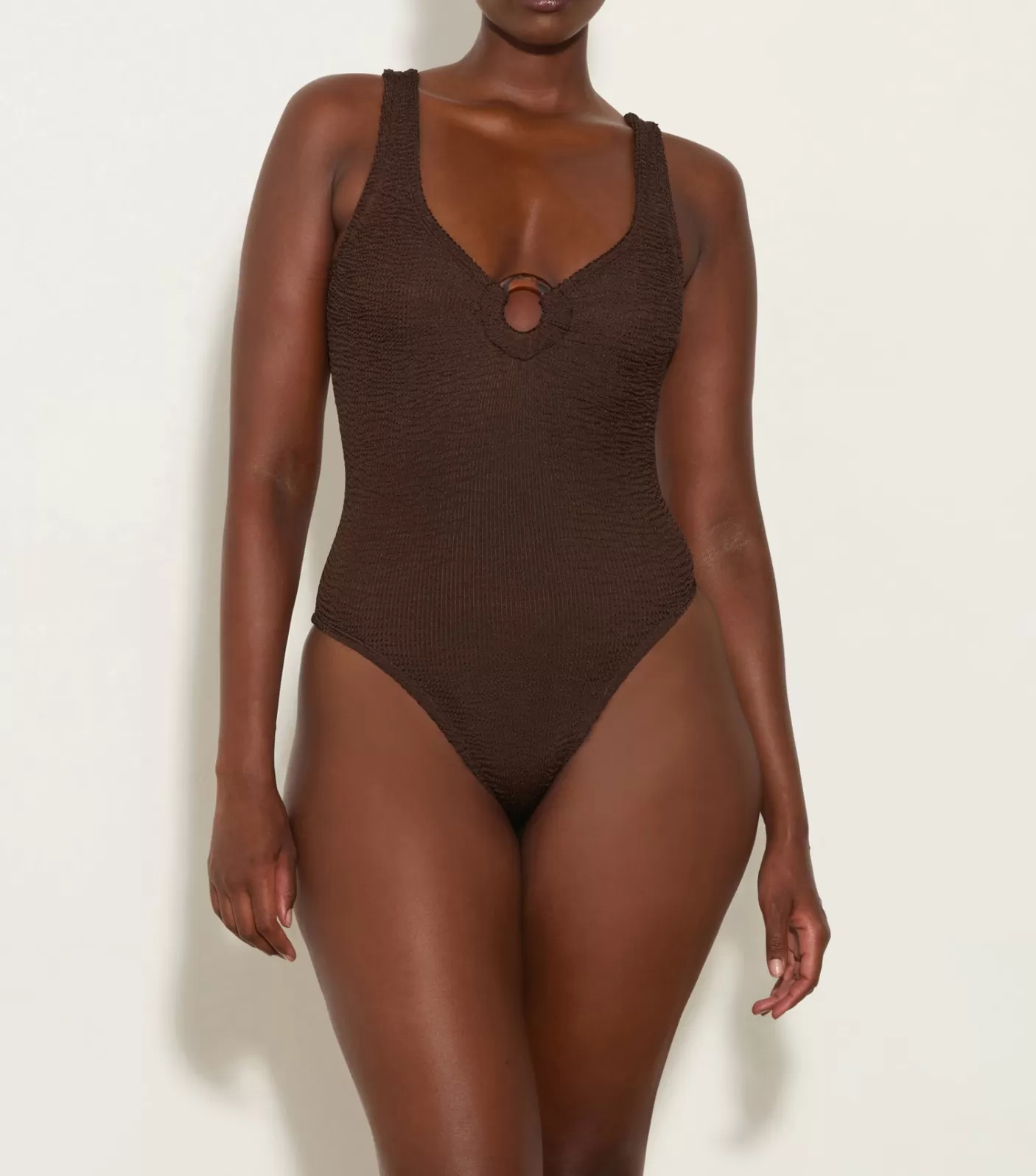 Hunza G V Neck-Celine Swim - Metallic Chocolate