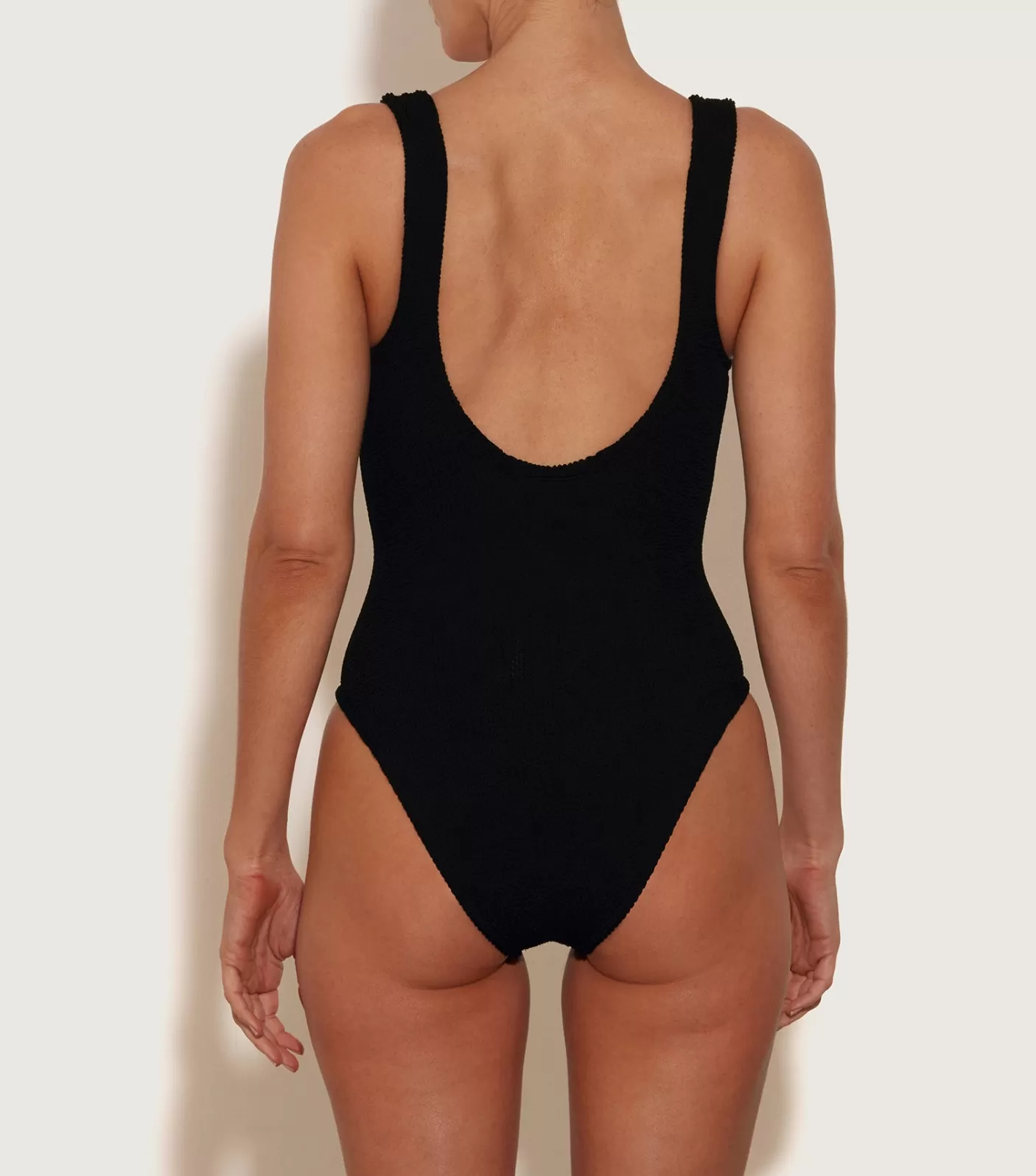 Hunza G V Neck-Celine Swim With Tonal Hoops - Black