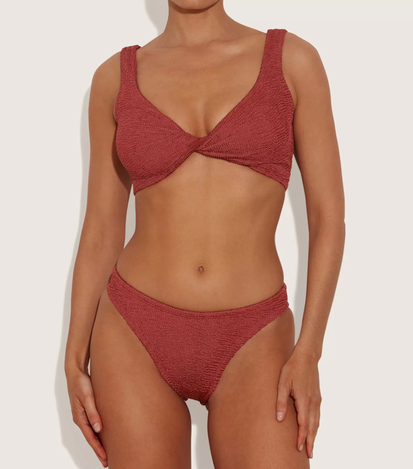 Hunza G Bikini Sets | Bralette-Coverage Juno Bikini - Metallic Rosewood