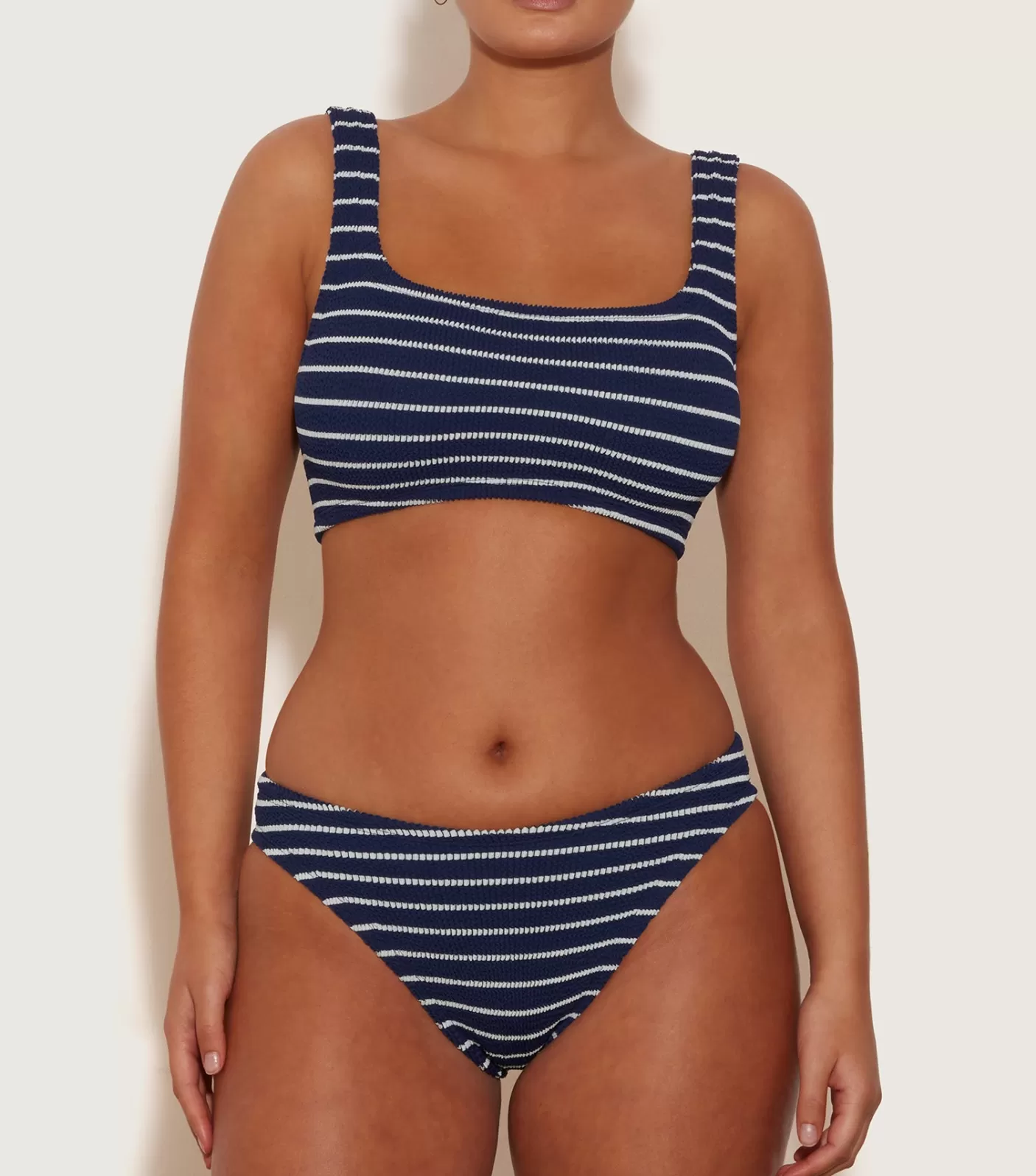 Hunza G Bikini Sets | Bralette-Coverage Xandra Bikini - Navy/White Stripe