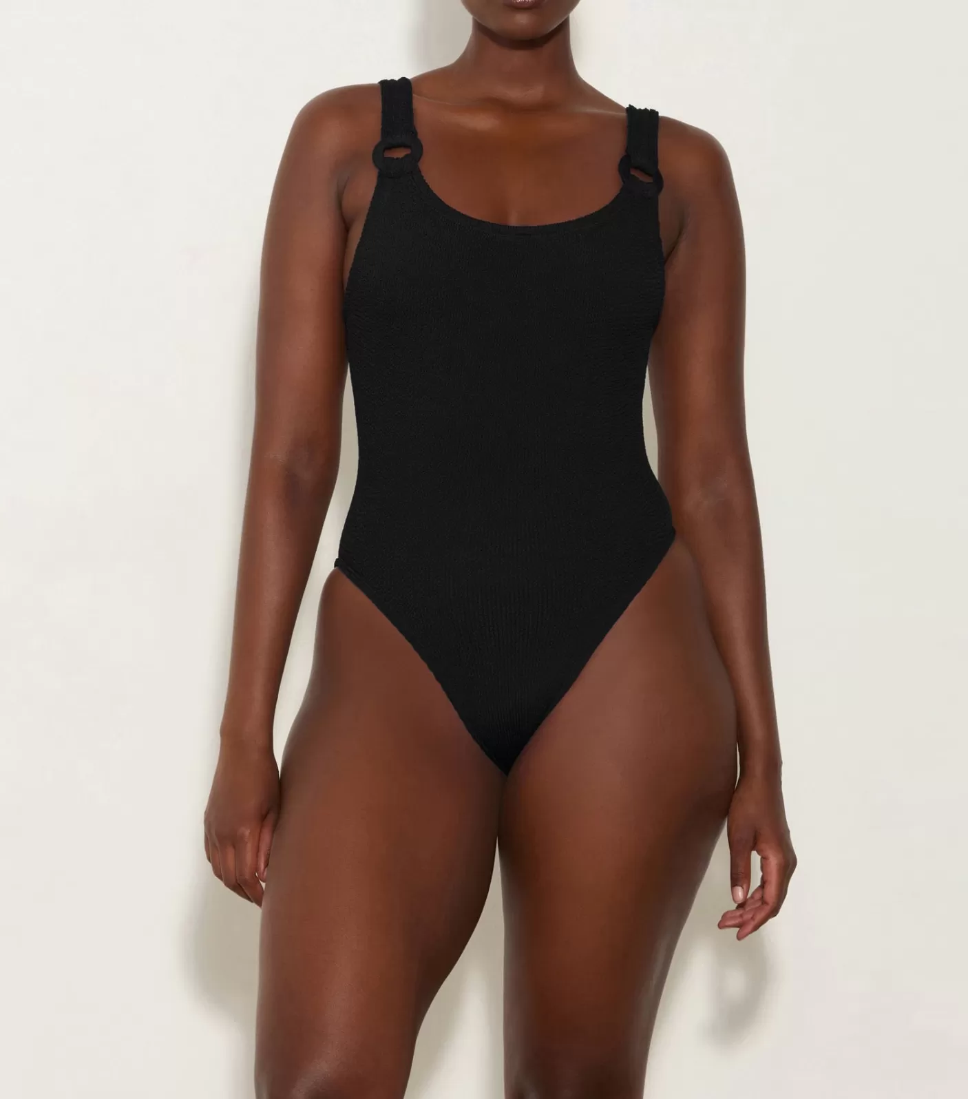 Hunza G Scoop Neck-Domino Swim With Tonal Hoops - Black