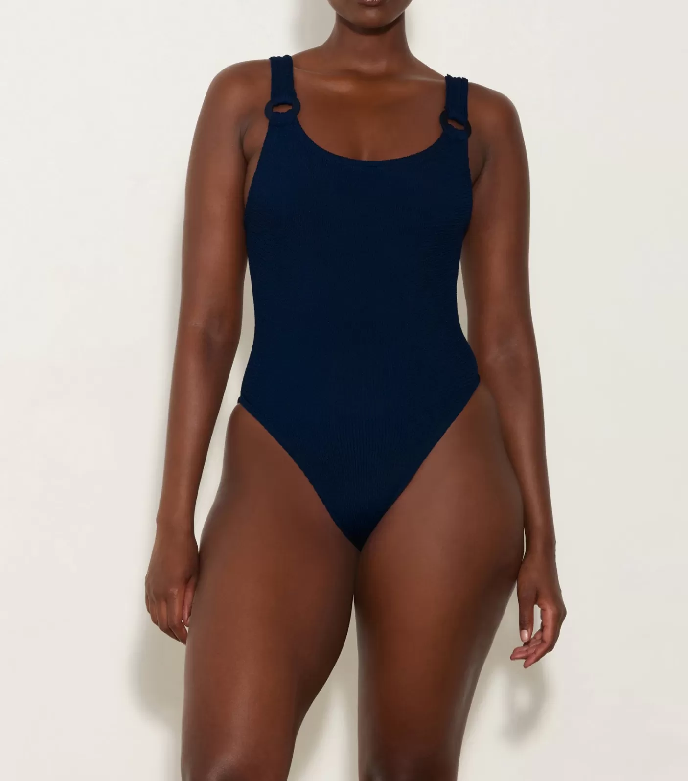 Hunza G Scoop Neck-Domino Swim With Tonal Hoops - Navy