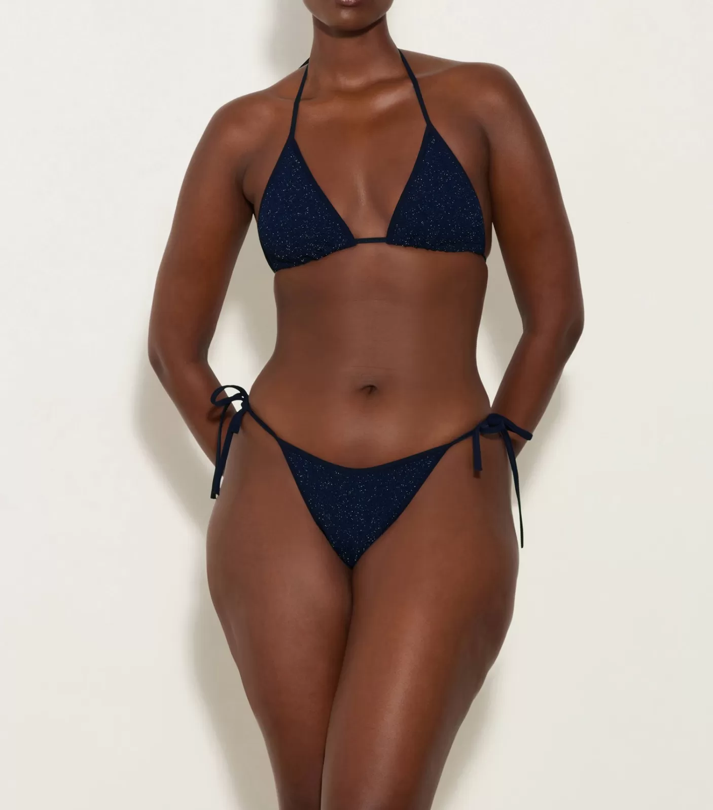 Hunza G Triangle | Bikini Sets-Gina Lurex Bikini - Navy/Silver