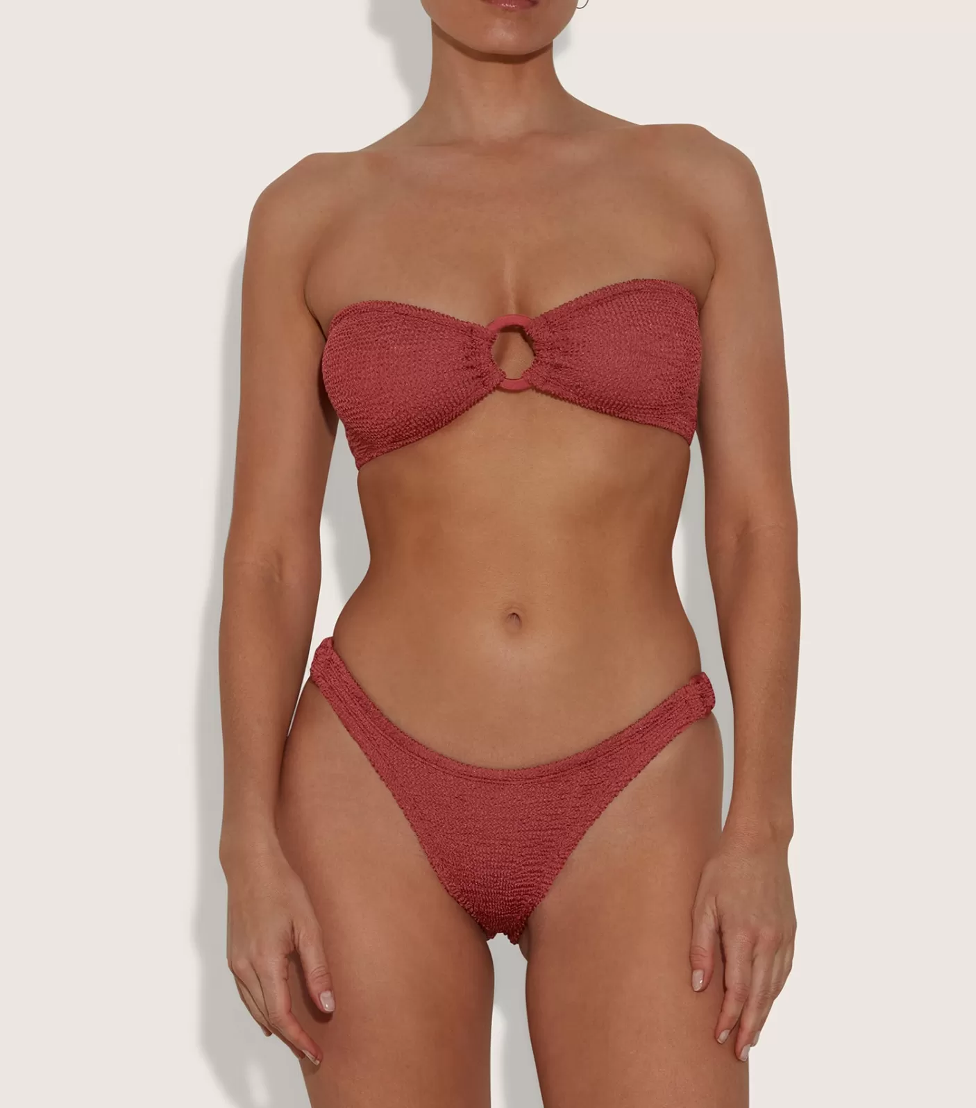 Hunza G Bikini Sets | Bandeau-Gloria Bikini With Tonal Hoops - Metallic Rosewood