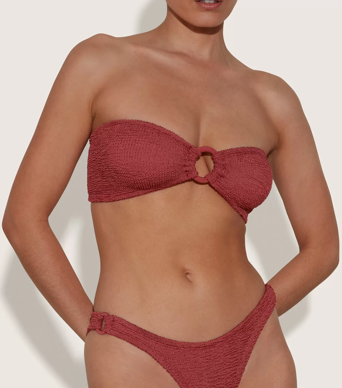 Hunza G Bikini Sets | Bandeau-Gloria Bikini With Tonal Hoops - Metallic Rosewood