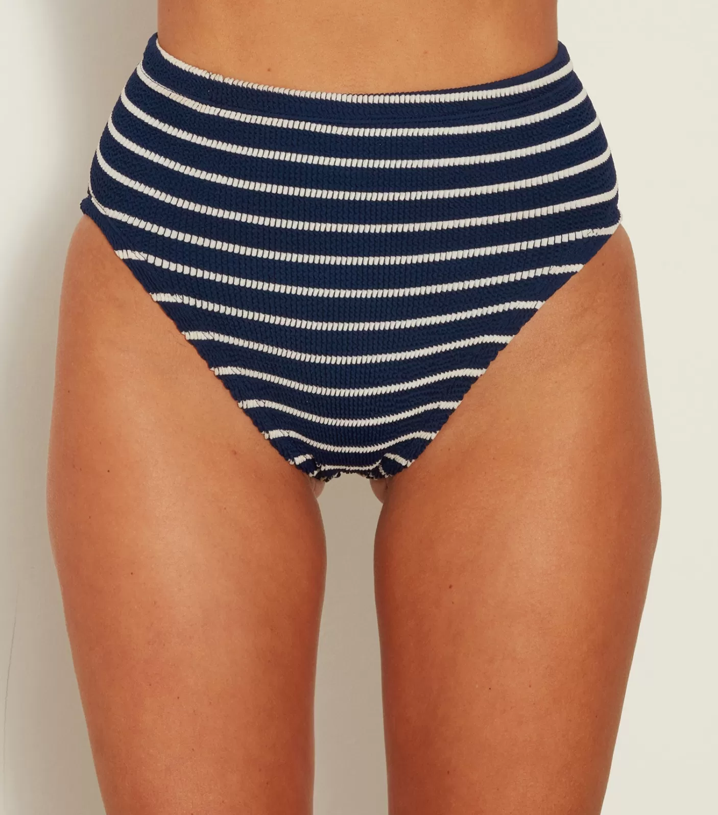 Hunza G Bikini Sets | Separates-High Waist Bikini Bottom - Navy/White Stripe