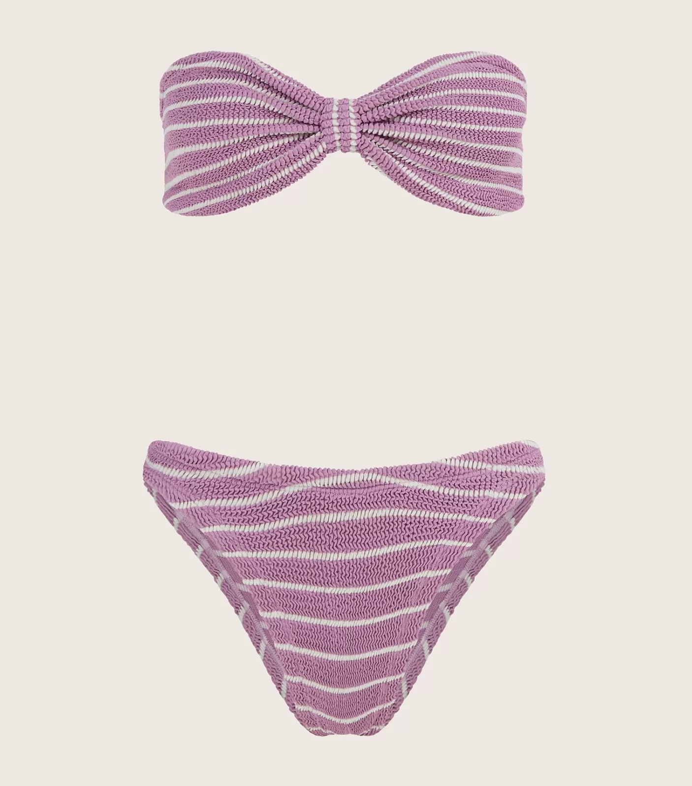 Hunza G Bikini Sets | Bandeau- X Helena Christensen Jean Stripe Bikini - Lavender/White