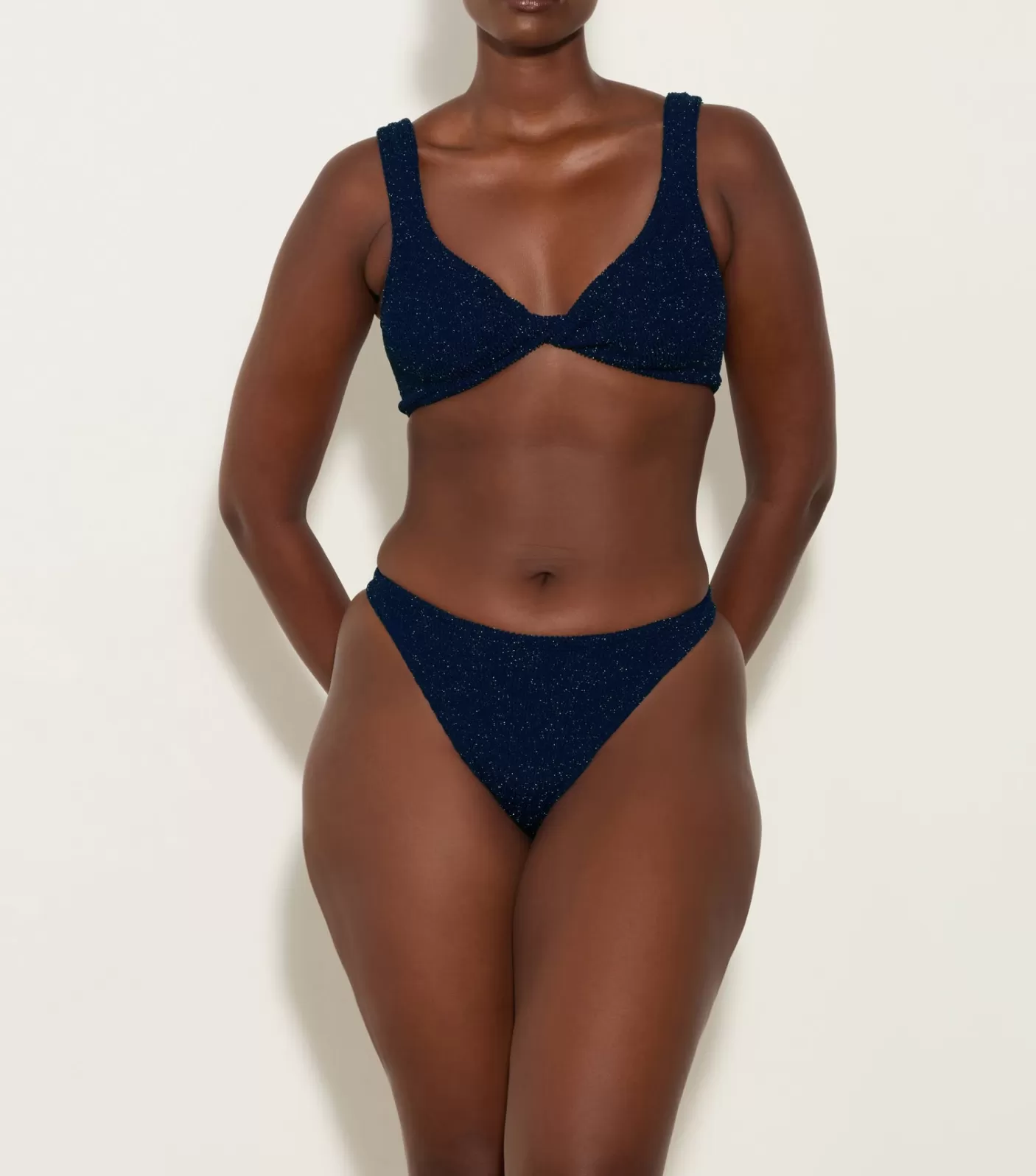 Hunza G Bikini Sets | Bralette-Juno Lurex Bikini - Navy/Silver