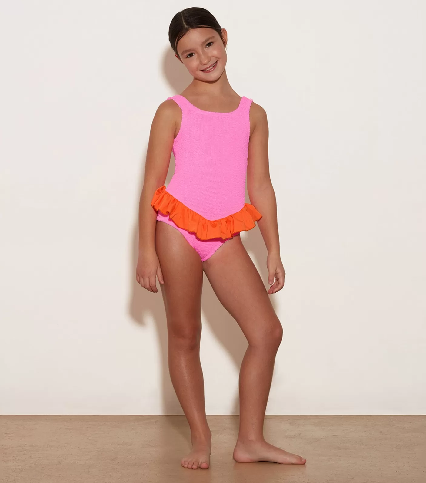 Hunza G Kids - 7-12 Yrs-Kids Duo Denise Swim - Bubblegum/Orange