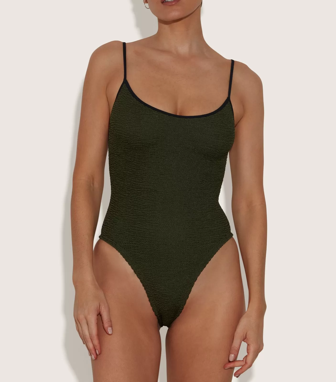 Hunza G Scoop Neck-Pamela Swim Contrast - Metallic Khaki/Black