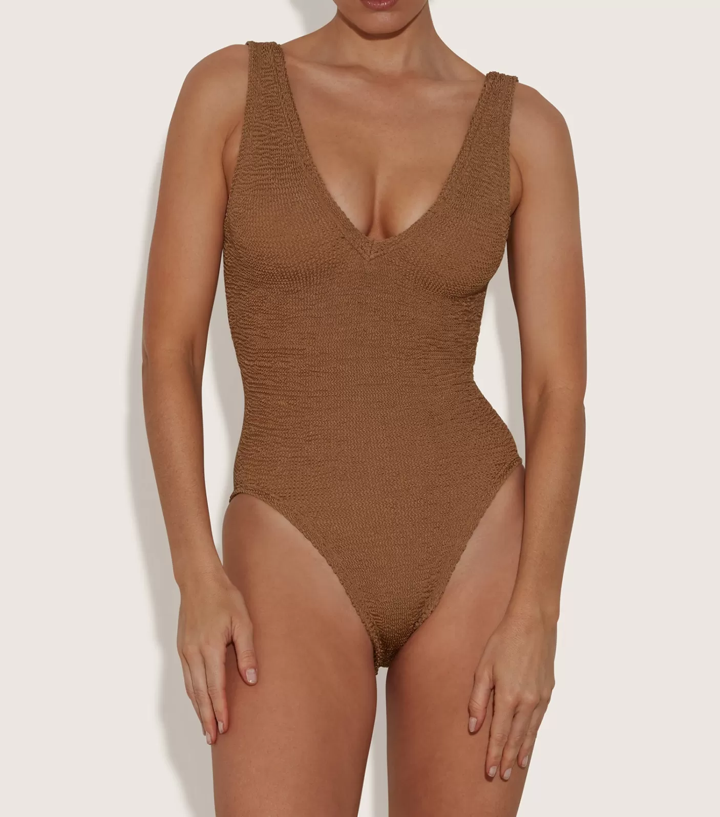 Hunza G V Neck-Sadie Swim - Metallic Cocoa