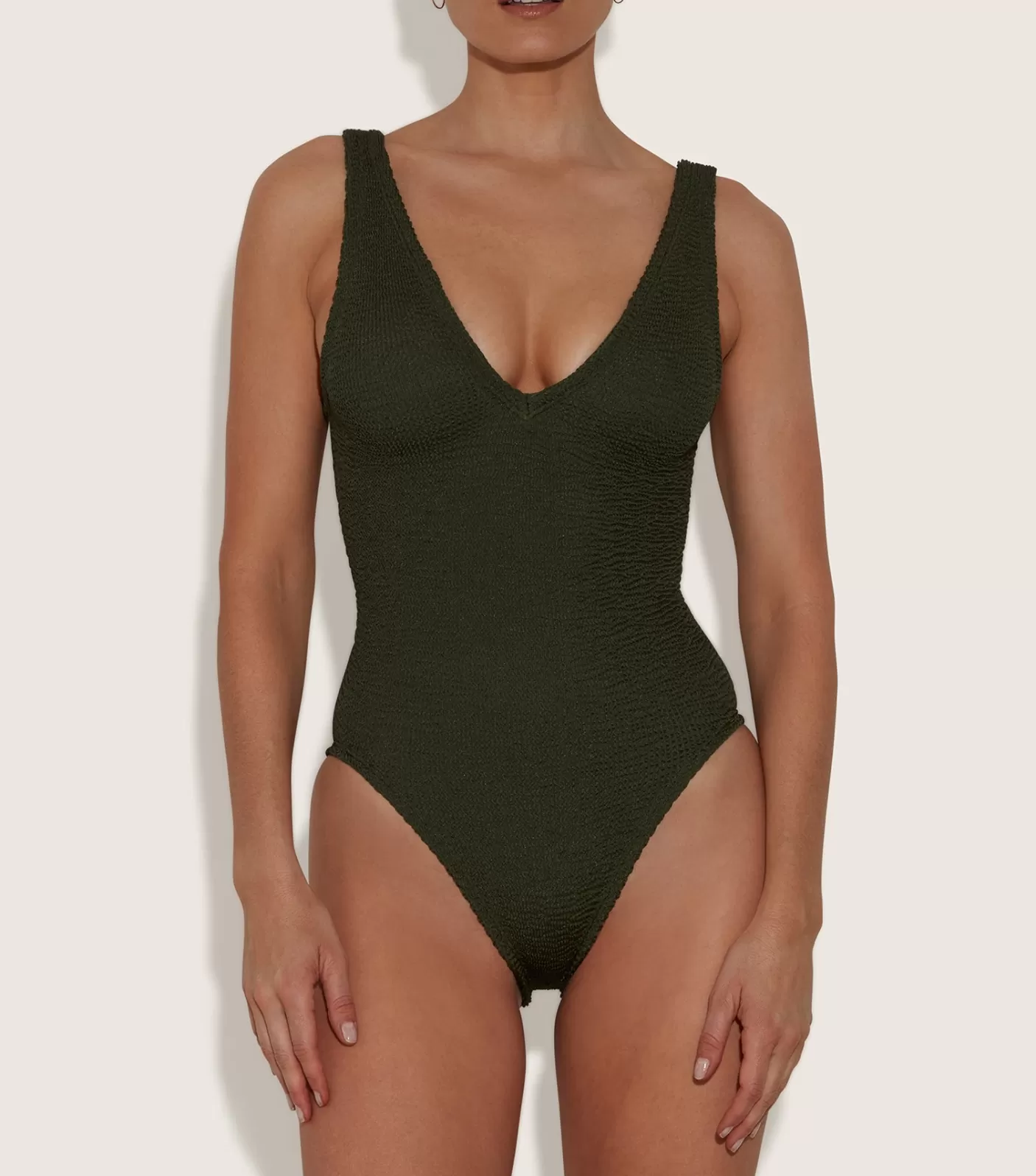 Hunza G V Neck-Sadie Swim - Metallic Khaki