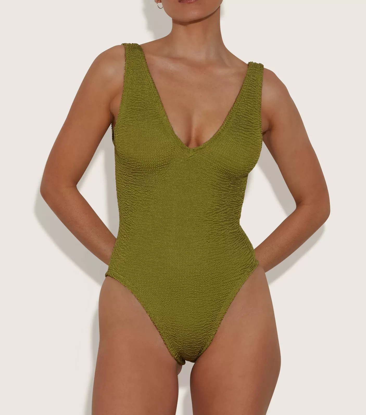 Hunza G V Neck-Sadie Swim - Metallic Moss